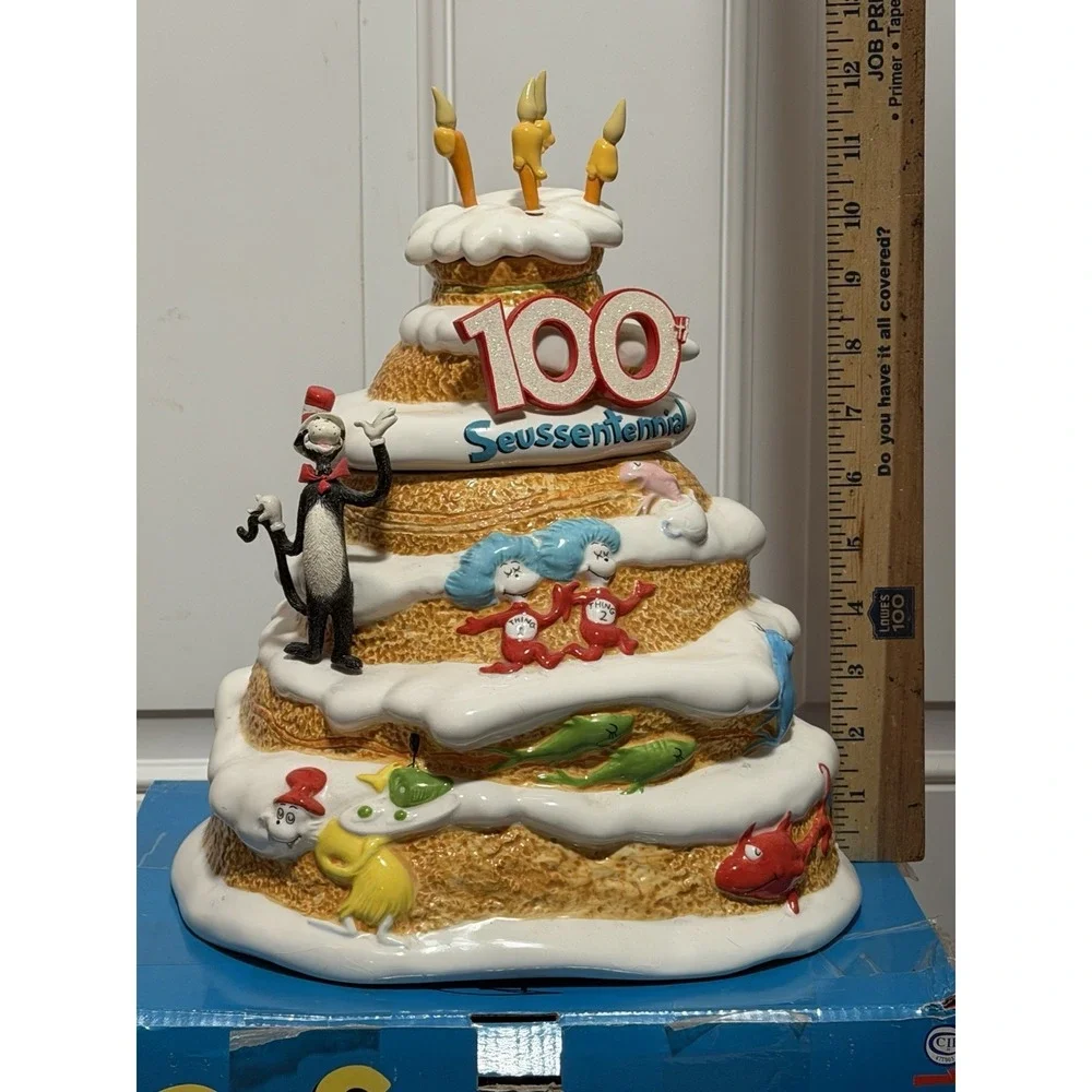 Vandor Dr Seuss 100th  Seussentennial Cat In Hat Cookie Jar‎ Birthday Cake Flaws